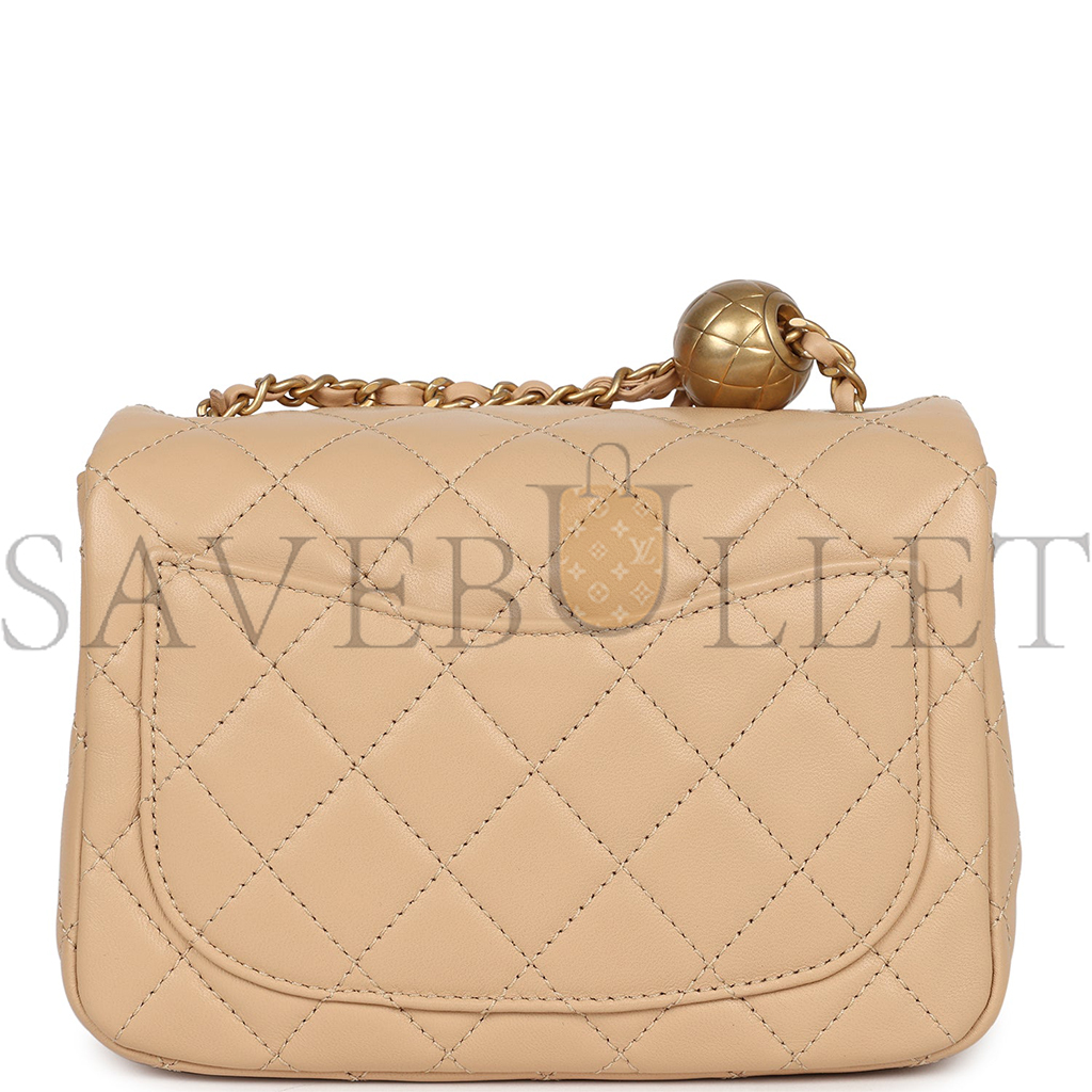 CHANEL BEIGE LEATHER MINI SQUARE FLAP BAG AS1786 (17*13*8cm)